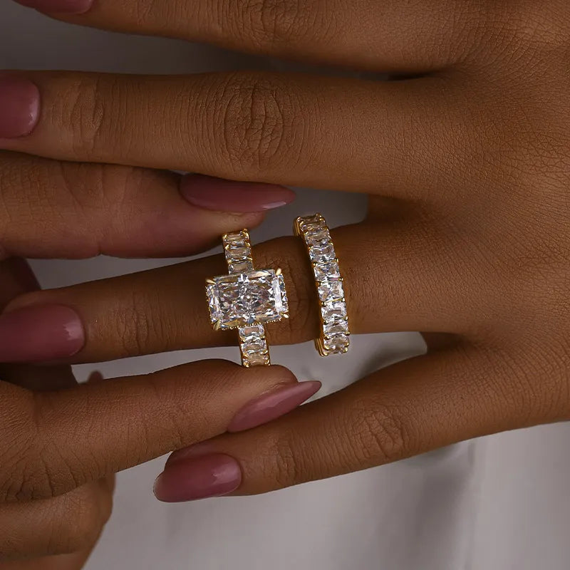 Brilliant Radiant Cut 5.0ct Hidden Halo 925 Sterling Silver Wedding Ring Set