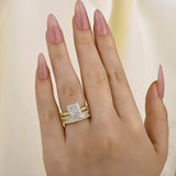 Elongated Radiant Cut 925 Silver Wedding Ring Set