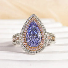 Sterling Silver Double Halo Pear Cut Blue Stone Engagement Ring