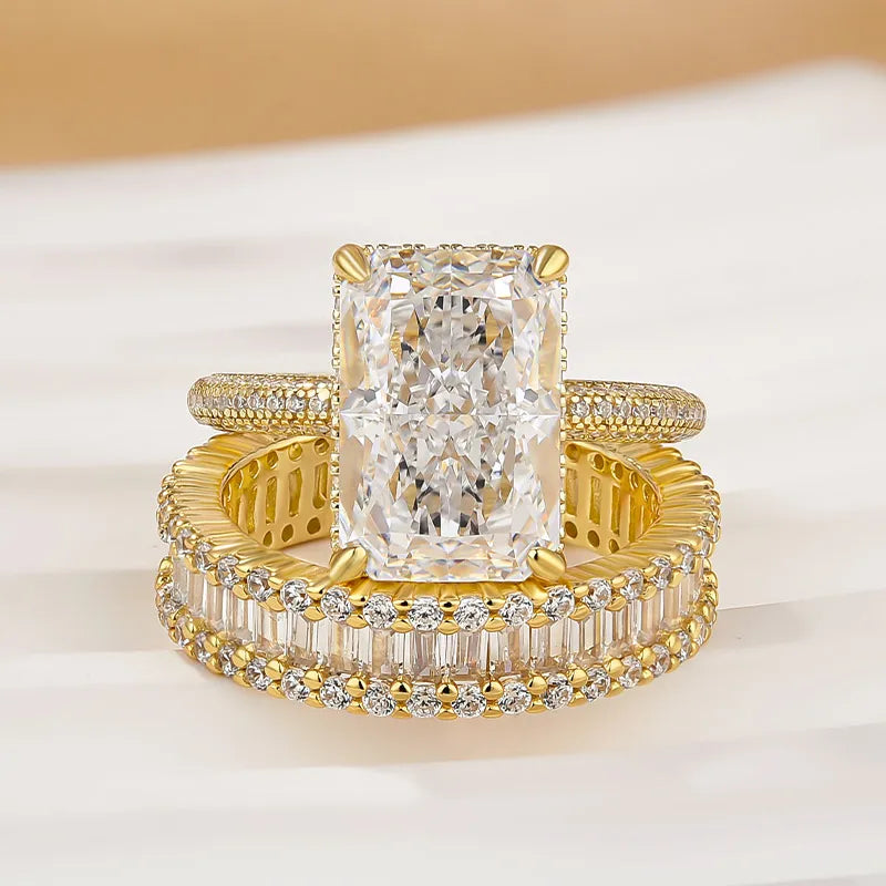 Elongated Radiant Cut 925 Silver Wedding Ring Set