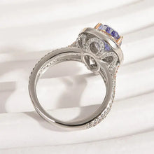 Sterling Silver Double Halo Pear Cut Blue Stone Engagement Ring