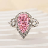 Radiant Three Stone Pear Cut 4.0ct Engagement Ring In Sterling Silver