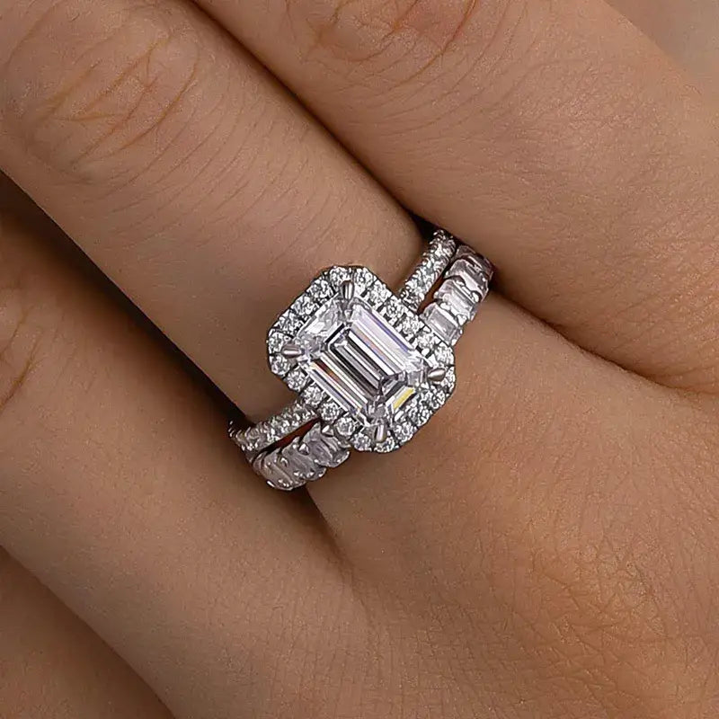 Elegant Emerald Cut Bridal Set in 925 Sterling Silver