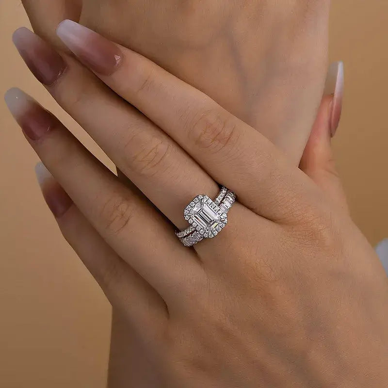 Elegant Emerald Cut Bridal Set in 925 Sterling Silver