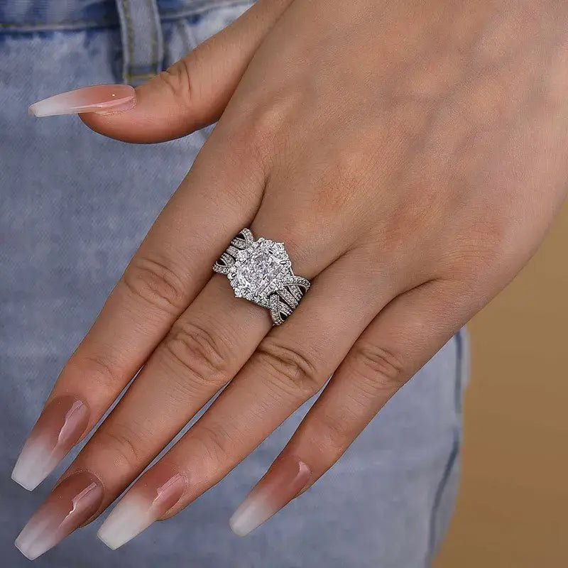 Luxurious Radiant Cut 925 Sterling Silver Bridal Set