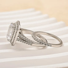 Opulent Emerald Cut 3.0ct Split Shank 925 Sterling Silver Wedding Ring Set