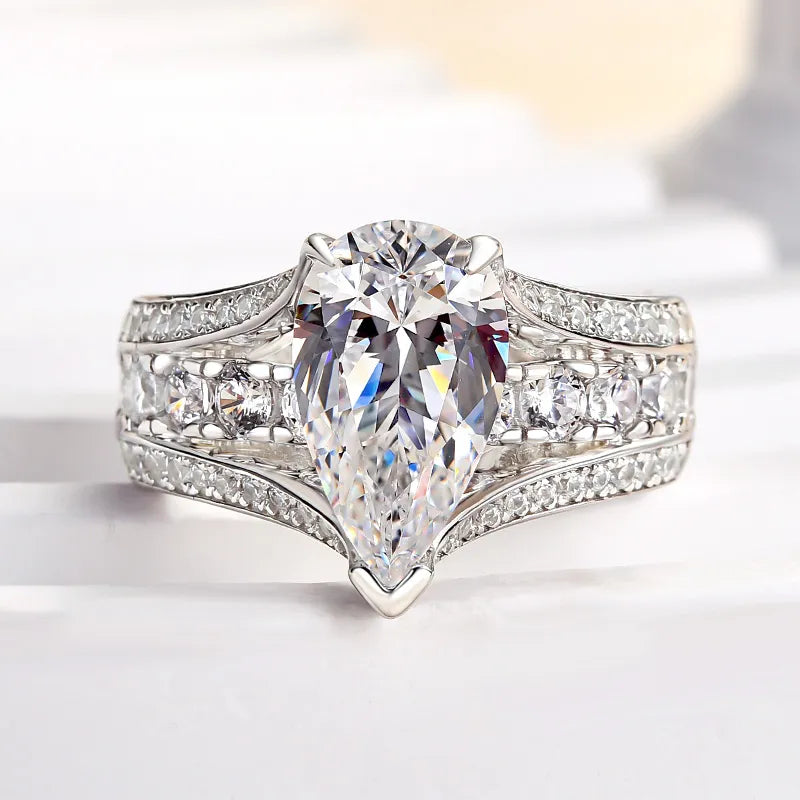 Deluxe Pear Cut 3.0ct Pave Engagement Ring In Sterling Silver