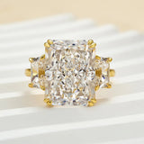 Glazed Radiant Cut 8.0ct Three Stone Engagement Ring In Sterling Silver