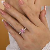 Chic Cushion Cut 3.0ct Pink Stone Hidden Halo Engagement Ring In Sterling Silver