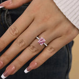 Chic Cushion Cut 3.0ct Pink Stone Hidden Halo Engagement Ring In Sterling Silver