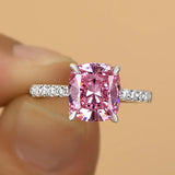 Chic Cushion Cut 3.0ct Pink Stone Hidden Halo Engagement Ring In Sterling Silver