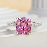 Chic Cushion Cut 3.0ct Pink Stone Hidden Halo Engagement Ring In Sterling Silver