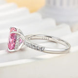 Chic Cushion Cut 3.0ct Pink Stone Hidden Halo Engagement Ring In Sterling Silver