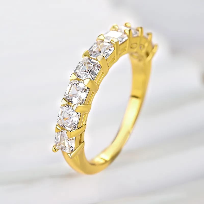 Yellow Gold and White Gold Plated Asscher Cut Sterling Silver Wedding Ring
