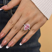 Pink Pear Cut Simulated Diamonds Ring, White Gold, 925 Silver.