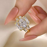 Glazed Radiant Cut 8.0ct Three Stone Engagement Ring In Sterling Silver