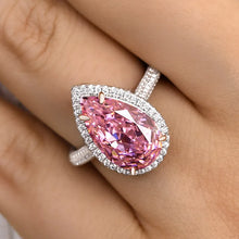 Pink Pear Cut Simulated Diamonds Ring, White Gold, 925 Silver.