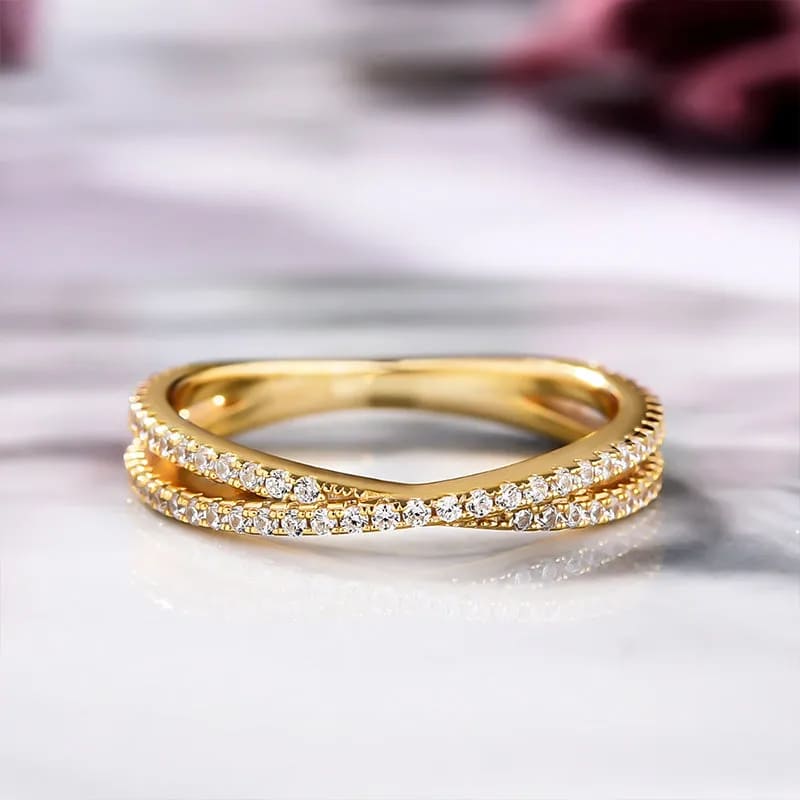925 Sterling Silver Cross Wedding Band with Round Cut