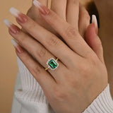 Vintage Halo Emerald Cut 3.0ct Emerald Green Engagement Ring In Sterling Silver