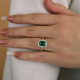 Vintage Halo Emerald Cut 3.0ct Emerald Green Engagement Ring In Sterling Silver