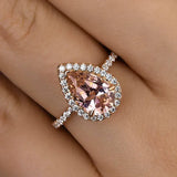 Brillian Halo 3.0ct Pear Cut Synthetic Morganite Engagement Ring