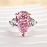 Elegant Pink Stone Pear Cut Sterling Silver Three Stone Engagement Ring