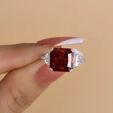 Refined Ruby 5.0ct Radiant Cut Three Stone Engagement Ring