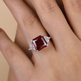 Refined Ruby 5.0ct Radiant Cut Three Stone Engagement Ring