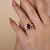 Refined Ruby 5.0ct Radiant Cut Three Stone Engagement Ring