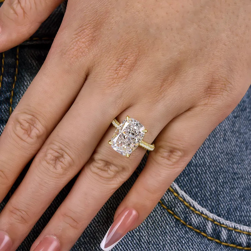 Deluxe Cushion Cut 9.0ct Pave Engagement Ring In Sterling Silver