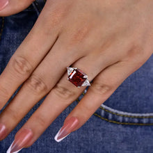 Refined Ruby 5.0ct Radiant Cut Three Stone Engagement Ring