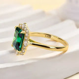 Vintage Halo Emerald Cut 3.0ct Emerald Green Engagement Ring In Sterling Silver