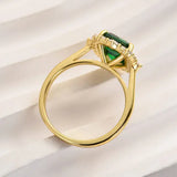 Vintage Halo Emerald Cut 3.0ct Emerald Green Engagement Ring In Sterling Silver