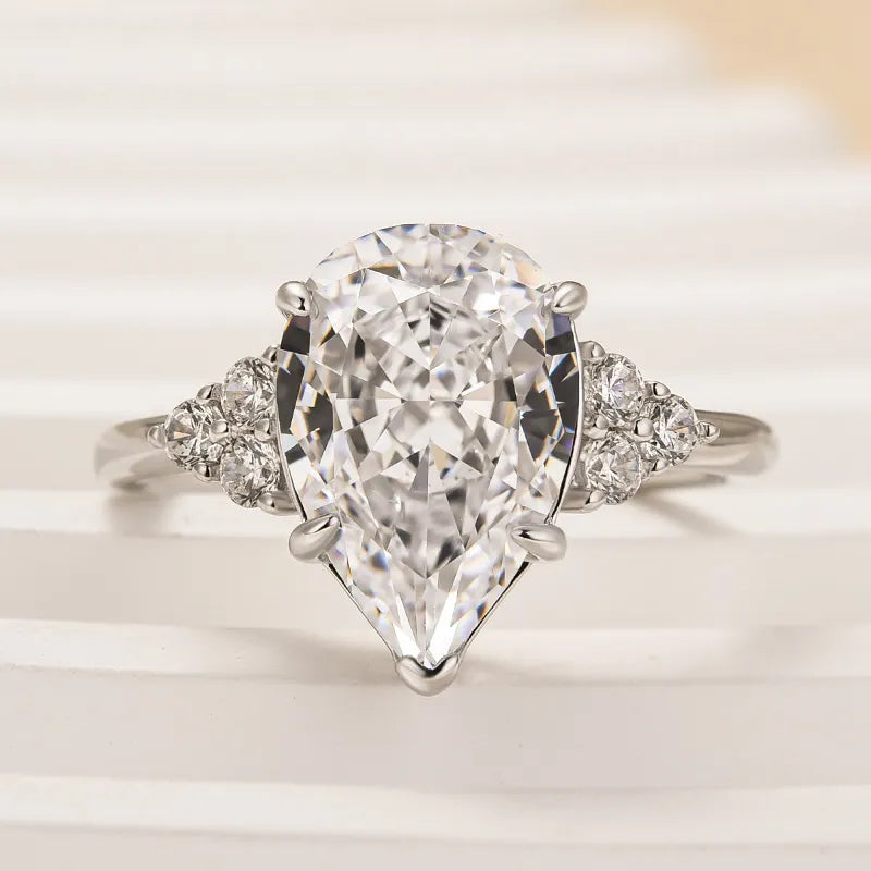 Stunning Pear Cut 3.0ct Side Stone Engagement Ring In Sterling Silver