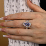 Sterling Silver Double Halo Pear Cut Blue Stone Engagement Ring