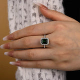 Luxurious Emerald Cut 3.5ct Halo Engagement Ring In Sterling Silver