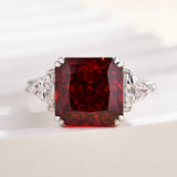 Refined Ruby 5.0ct Radiant Cut Three Stone Engagement Ring