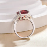 Refined Ruby 5.0ct Radiant Cut Three Stone Engagement Ring