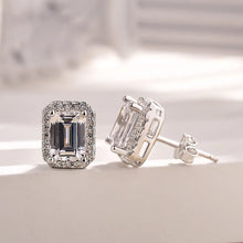 Solarii Halo Emerald Cut Stud Earrings In Sterling Silver