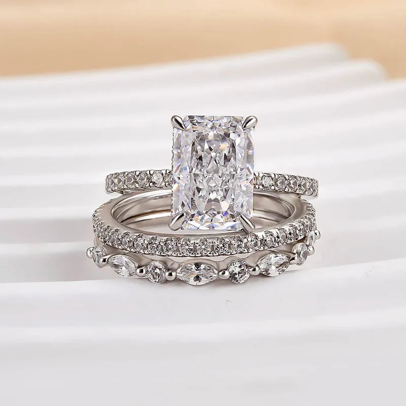 Elegant Radiant Cut 4.0ct Sterling Silver 3PC Ring Set