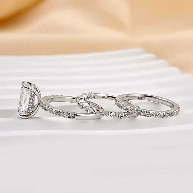 Elegant Radiant Cut 4.0ct Sterling Silver 3PC Ring Set