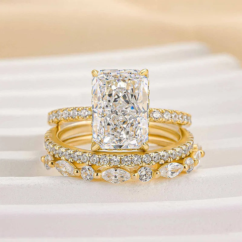 Elegant Radiant Cut 3.5ct Sterling Silver 3PC Ring Set