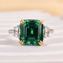 Regal Asscher Cut 4.5ct Emerald Green Three Stone Engagement Ring In Sterling Silver