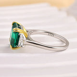 Regal Asscher Cut 4.5ct Emerald Green Three Stone Engagement Ring In Sterling Silver