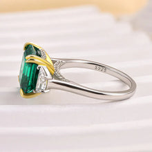 Regal Asscher Cut 4.5ct Emerald Green Three Stone Engagement Ring In Sterling Silver