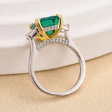 Regal Asscher Cut 4.5ct Emerald Green Three Stone Engagement Ring In Sterling Silver