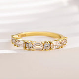 Gorgeous 925 Sterling Silver Emerald Cut & Round Cut Wedding Ring
