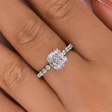 Brilliant Cushion Cut Hidden Halo 925 Sterling Silver Engagement Ring
