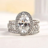 Classic Oval Cut CZ Halo Bridal Set Sterling Silver