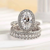 Classic Oval Cut CZ Halo Bridal Set Sterling Silver